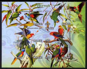 Malawi 2011 Parrots #1 imperf sheetlet containing 6 value...