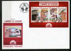 TOGO 2019 YEAR OF THE PIG SHEET  FIRST DAY COVER