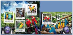 MOZAMBIQUE 2014 2 SHEETS m14417ab PARROTS BIRDS PERROQUETS 