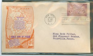 US 795 1937 3c Northwest Territory 150th Anniversary/on an addressed (typed) FDC with a colored Dyer cachet