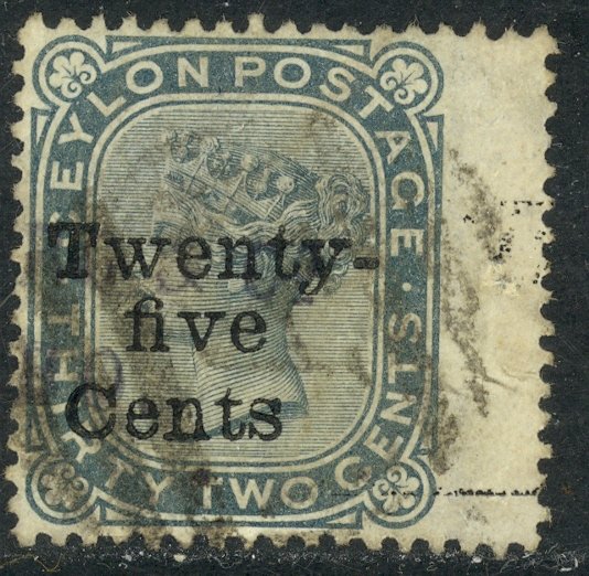 CEYLON 1885 QV 25c on 32c Surcharged Portrait Issue WING MARGIN Sc 107 VFU