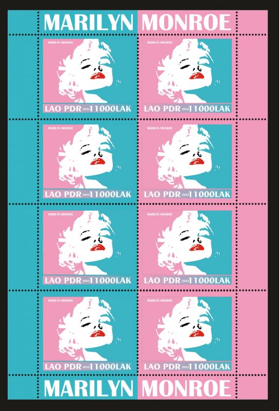 Stamps. Cinema. Marilyn Monroe Laos 1 sheet 8 stamps 2022 year NEW perforated