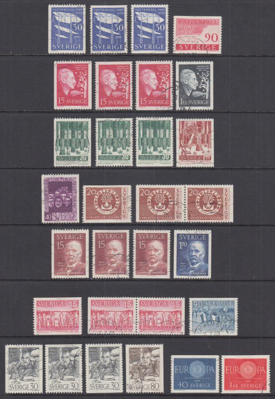 Sweden Sc 538/609 used 1952-1962 issues, 59 stamps mostly cplt sets w/ varieties 