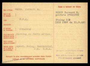 USA 1944 Germany POW Camp STALAG II Red Cross Card Switzerland 89247