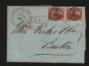 Canada #4 Very Fine Used Two Singles On Steamboat Folded Letter To Boston USA