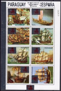 Paraguay 1989  500th.America/Ships  Sheetlet  (7) MNH  ovpt Silver Sc # 2278