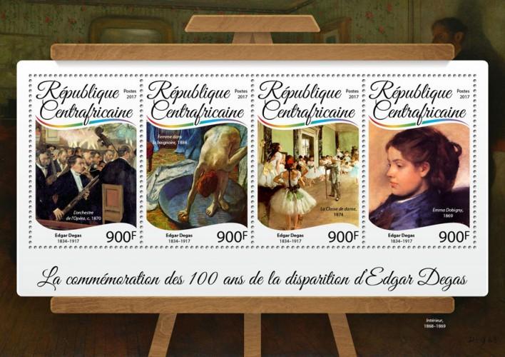 C A R - 2017 - Edgar Degas, 100th Death Anniv - Perf 4v Sheet - M N H