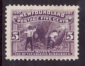 Newfoundland-Sc#65-id10-unused no gum 5c violet Mining-1897-