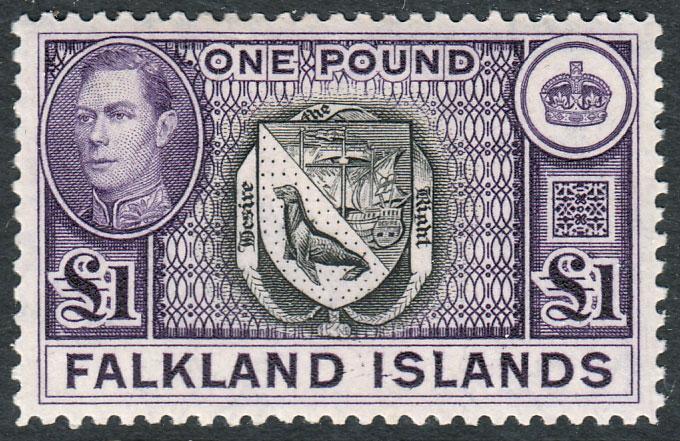 Falkland Islands KGVI 1938 £1 Black Violet SG163 Mint Lightly Hinged