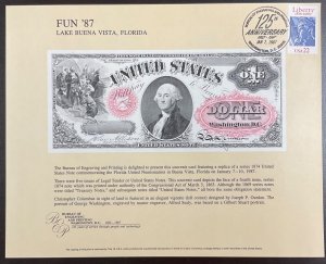 BEP B102 Souvenir Card $1.00 Legal Tender Note Canceled and Uncanceled Available