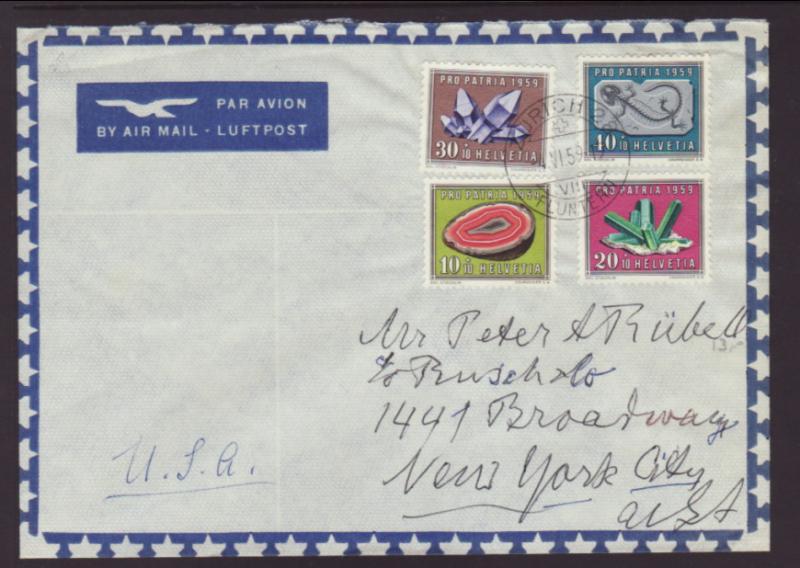 Switzerland to New York,NY 1959 Airmail Cover