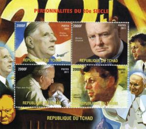 Chad 2011 DE GAULLE CHURCHILL KENNEDY s/s Perforated Mint (NH)