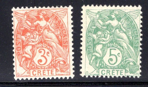 French Offices in Crete #3 & #5, mint hinged, CV 4.70