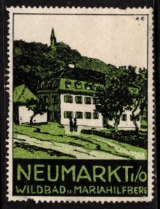 Vintage Germany Poster Stamp New Market Wilbad Mariahilfberg Church