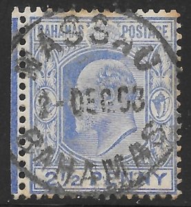 Bahamas Scott 38 Used, 2-1/2d ultramarine King Edward VII issue of 1902, SON