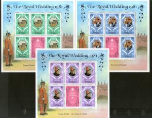 Antigua 1981 Royal Wedding Princess Diana & Charles Sc 523-25 Sheetlet MNH #9007