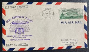 1933 Akron OH USA Graf Zeppelin Century Of Progress cover #C18 To Chicago IL