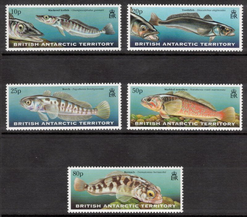 BRITISH ANTARCTIC 1999 Fish; Scott 275-79, SG 302-06; MNH