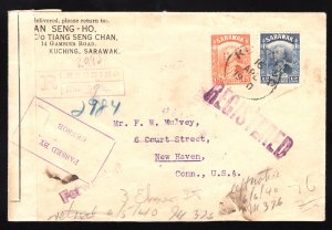 MOMEN: SARAWAK SG #114,115 KUCHING APR 16 1940 REGISTERED COVER LOT #67180