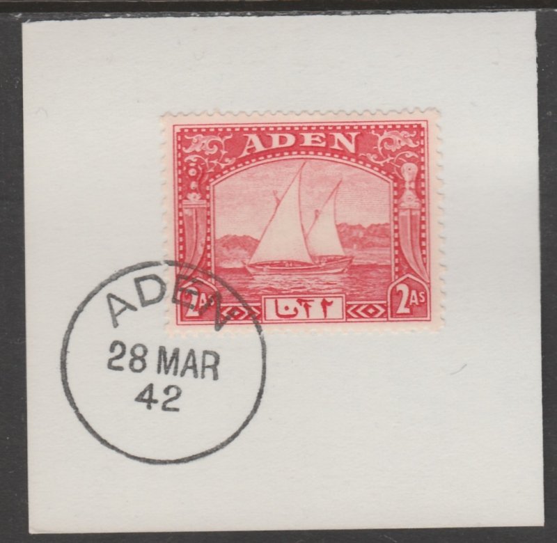 ADEN 1937 DHOW 2a scarlet on piece with MADAME JOSEPH  POSTMARK