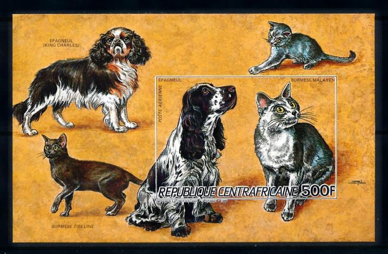 [93772] Central African Rep. 1986 Pets Dogs Cats Imperf. Sheet MNH