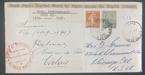 1934 Calais France 25th Anniversary Souvenir Bleriot World Flight PC Cover FDC