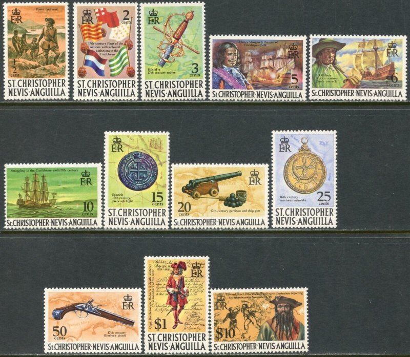 ST. KITTS-NEVIS Sc#206a-220a, 222A 1973-74 ½p-$10 Pirates Complete OG Mint NH 