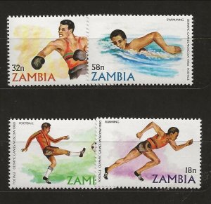 ZAMBIA Sc 216-9 NH issue of 1980 - MOSCOW OLYMPICS 