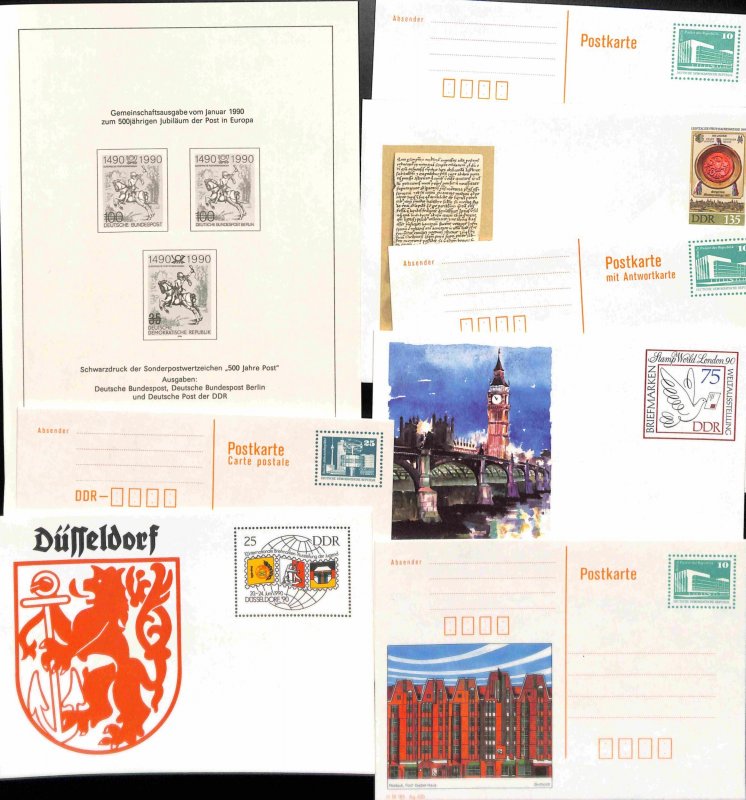 Germany DDR 1990 sealed yearbook, MNH stamps, black prints,  stationery cards