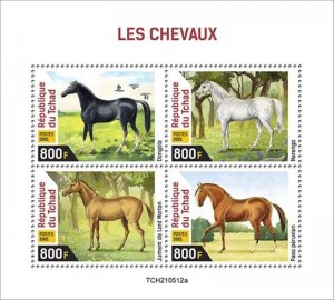 Chad - 2021 Horses, Dongola, Marengo - 4 Stamp Sheet - TCH210512a