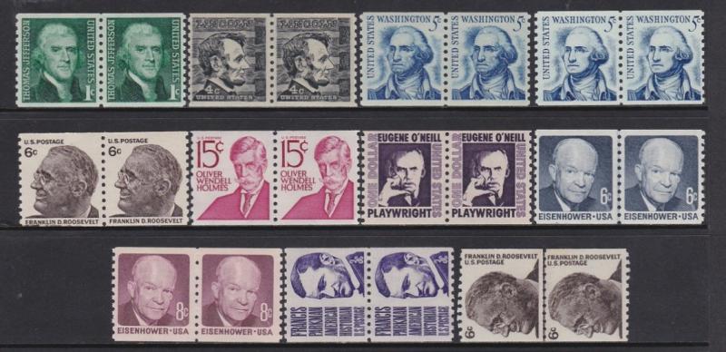 US 1297/1402 Prominent Americans Coil Pairs MNH