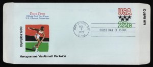 #UC52 22c 1980 Summer Olympics, Fleetwood H/C FDC **ANY 5=FREE SHIPPING**