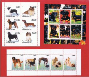 Turkmenistan  1998-2002  MNH OG   4 Dog souvenir sheets + strip of 5  Free S/H