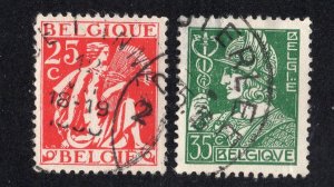 Belgium 1932 25c Gleaner & 35c Mercury, Scott 249-250 used, value = 50c