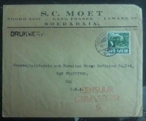 1941 Surabaya Netherlands Indies Censored Cover to San Francisco Ca USA