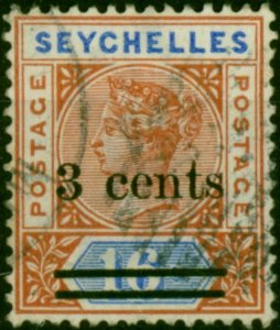 Seychelles 1901 3c on 16c Chestnut & Ultramarine SG38 Fine Used