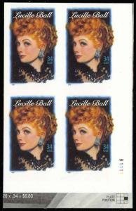 SCOTT  3523  LUCILLE BALL  34¢  PLATE BLOCK  MNH  SHERWOOD STAMP