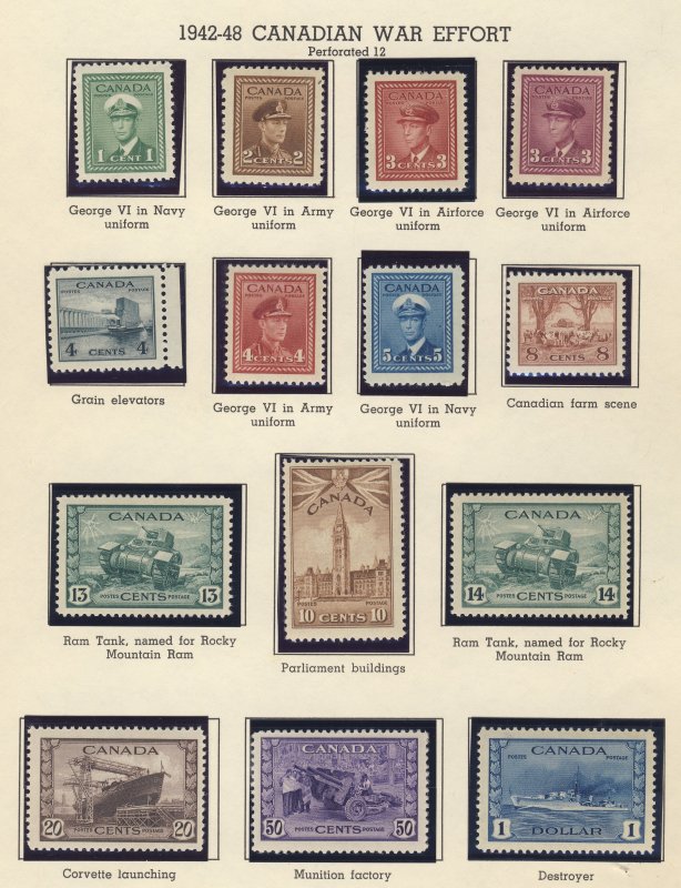 14x Canada WW2 Stamps; #249 to #262  MH VF Guide Value = $171.00