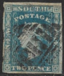 NEW SOUTH WALES Australia 1856 2d Blue QV Portrait Issue Sc 33 Used