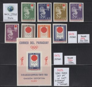 WC1_29956. PARAGUAY. 1964 TOKYO OLYMPICS set w. ss. Sc. 791-798,798a. MNH