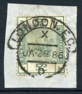 Great Britain QV 6d genuine green shade used 1886 on piece, dated 1886