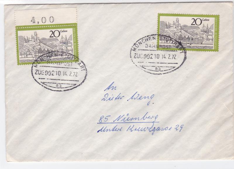 Germany Munich 1972  Bahnpost railway  zug stamps cover r20108