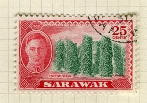 SARAWAK; 1950 early GVI pictorial issue fine used 25c. value