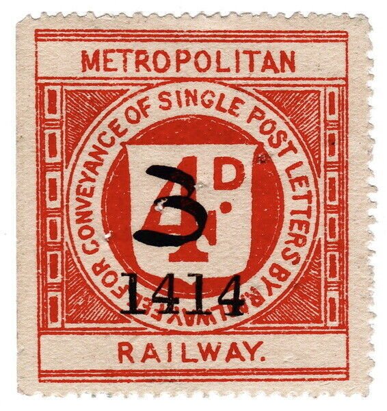 I.B) Metropolitan Railway : Letter Stamp 3d on 2d OP