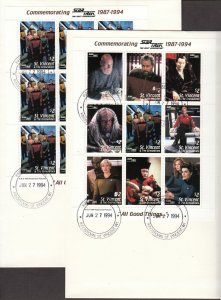 1994 Star Trek Next Generation cast FDCs set of 2 full sheets of 9 $2 St Vincent