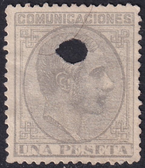 Spain 1878 Sc 239 telegraph punch (taladrado) cancel thin