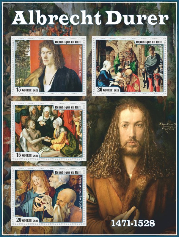 Stamps. Art. Painting Albercht Durer  2022 year Haiti 1+1 sheet perforated