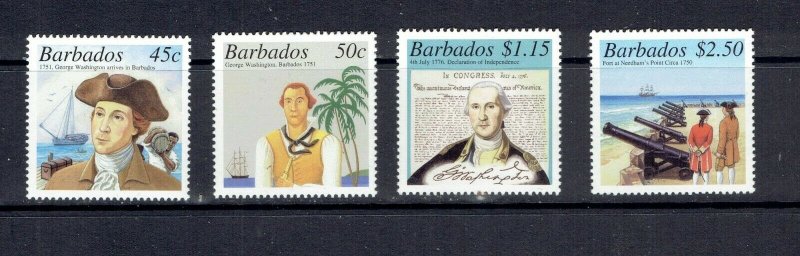 BARBADOS - 2001 - GEORGE WASHINGTON'S VISIT - SCOTT 1010 TO 1013 - MNH