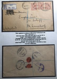 1920 Jersey Channel Island England Registered Cover To Mannedorf Switzerland