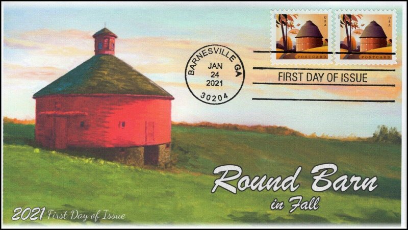 21-054, 2021, Seasonal Barns, First Day Cover, Standard Postmark, Fall, Booklet